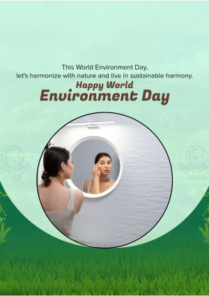 A woman looking at her reflection in a mirror surrounded by nature, celebrating World Environment Day.