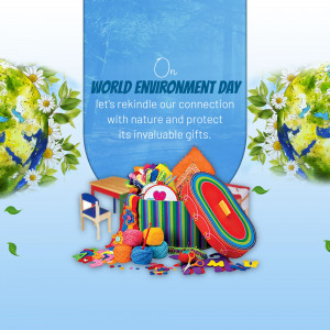 World Environment Day graphic with Earth and recycled items
