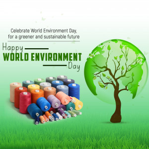 World Environment Day graphic with a globe made of leaves and spools of thread.