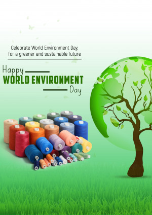 World Environment Day graphic with a tree made of leaves and spools of thread.