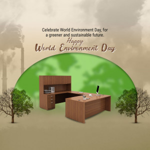World Environment Day graphic with office furniture and environmental elements.