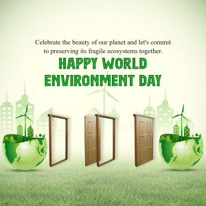 World Environment Day graphic with Earth and wind turbines