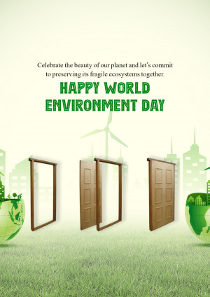 World Environment Day graphic with open doors and green landscape