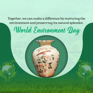 World Environment Day graphic with a vase and floral design.