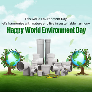 World Environment Day graphic with plumbing pipes and globes representing sustainable water management.