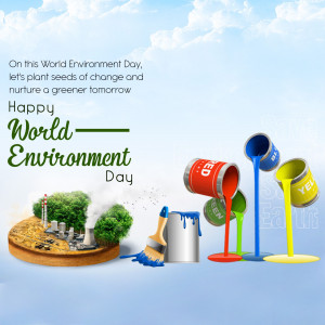 World Environment Day illustration with paint cans and a growing island