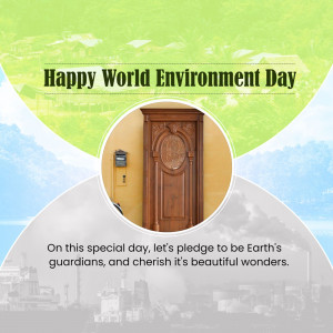 World Environment Day graphic with a door and nature background