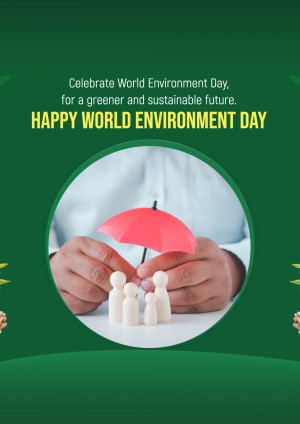 Hands cradling miniature people under a red umbrella, symbolizing environmental protection.