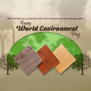 World Environment Day graphic with wood textures and a green earth.