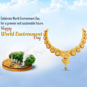 World Environment Day greeting with gold jewelry and environmental imagery.