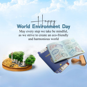 World Environment Day greeting with an open passport and eco-friendly landscape
