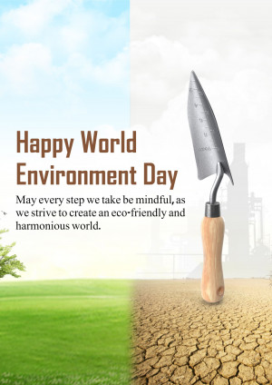 World Environment Day graphic with a trowel and contrasting landscapes