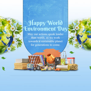 World Environment Day banner with globe, flowers, and recycling materials