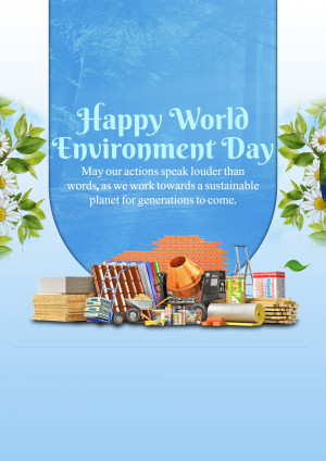 World Environment Day graphic with construction materials and flowers