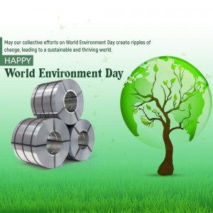 World Environment Day graphic with steel coils and a tree on a globe