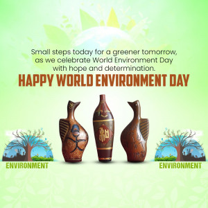 World Environment Day greeting with vases and trees