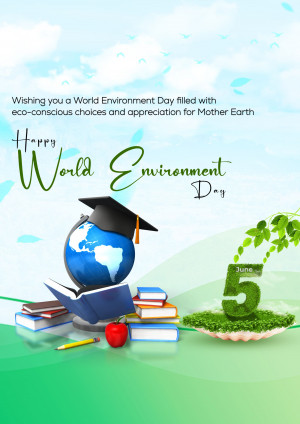 World Environment Day illustration with globe, books, and greenery
