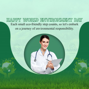 Image depicting a healthcare professional with a World Environment Day message.
