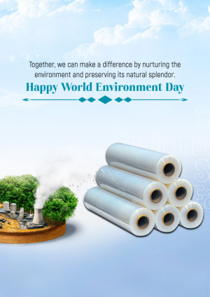 World Environment Day graphic with rolls of paper and a landscape