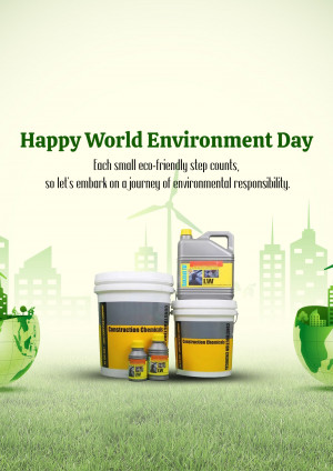 World Environment Day illustration with eco-friendly products and cityscape