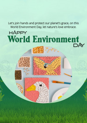 World Environment Day greeting with bird art made from seeds and grains.