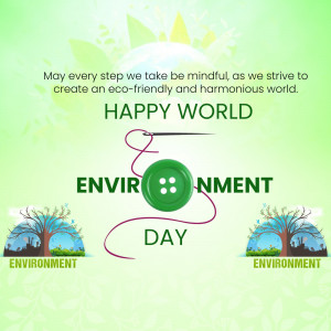 Environment Day greeting with trees, a button, and thread.