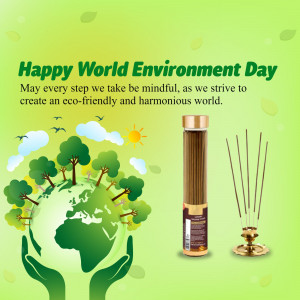 World Environment Day graphic with Earth in hands and incense sticks