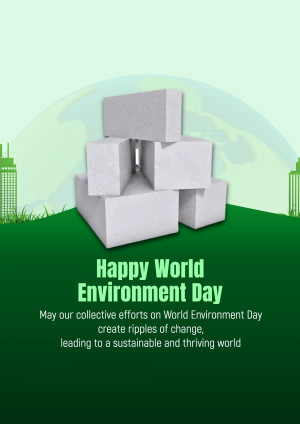 Stack of white building blocks with a globe and green landscape, celebrating World Environment Day.
