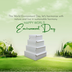 World Environment Day graphic with stacked boxes and a nature background