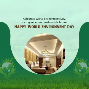 World Environment Day greeting with a modern interior design image.