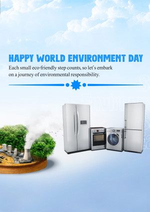World Environment Day graphic featuring eco-friendly appliances and greenery.