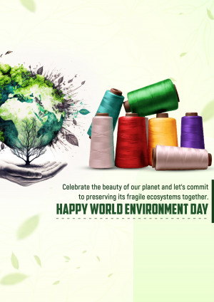 World Environment Day poster with Earth formed by nature and spools of thread.