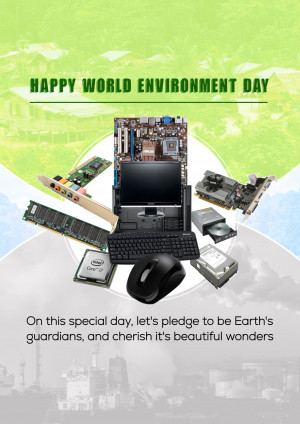 Image depicting computer components and the message 'Happy World Environment Day'