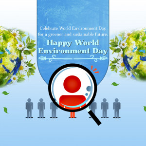 World Environment Day graphic with people and a magnifying glass