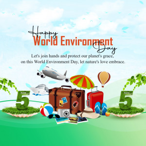 World Environment Day graphic with travel elements and nature