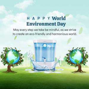World Environment Day graphic with a water purifier and globes