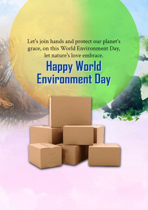 World Environment Day graphic with stacked boxes and a green and yellow circle.