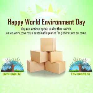 World Environment Day graphic with stacked boxes and trees