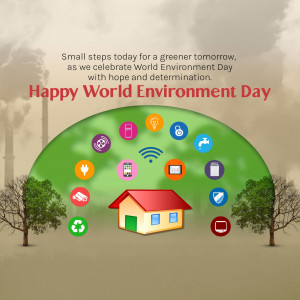 World Environment Day graphic with icons representing sustainable living.