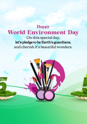 World Environment Day greeting with makeup products and a nature theme.