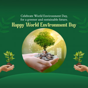 Hands holding coins with a growing tree, symbolizing investment in environmental sustainability.