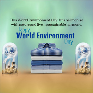 World Environment Day graphic with Earth in bubbles and clothing representing sustainability.