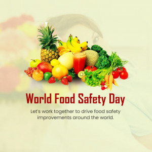 A vibrant arrangement of fruits and vegetables with the text 'World Food Safety Day'