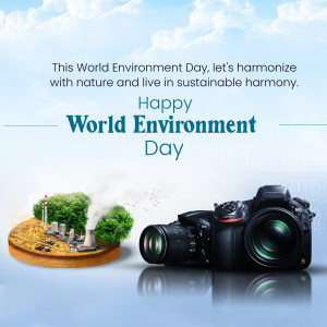 World Environment Day graphic with camera and nature elements