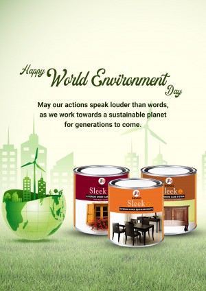 World Environment Day graphic featuring Sleek paint cans and a globe made of greenery.