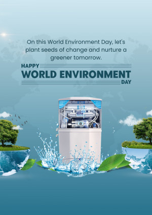 World Environment Day promotional image featuring a water purifier and greenery.