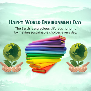 World Environment Day graphic with globes and colorful fabric layers