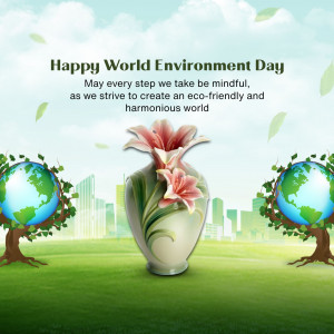 World Environment Day greeting with flowers and globes
