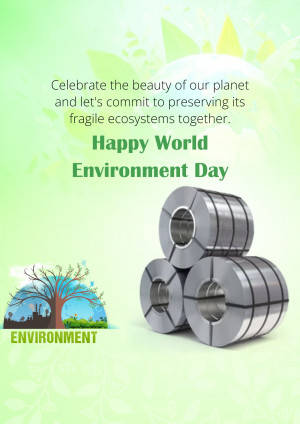 World Environment Day graphic with steel coils and a globe with a tree