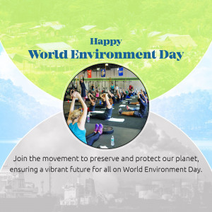 People practicing yoga outdoors with a World Environment Day theme